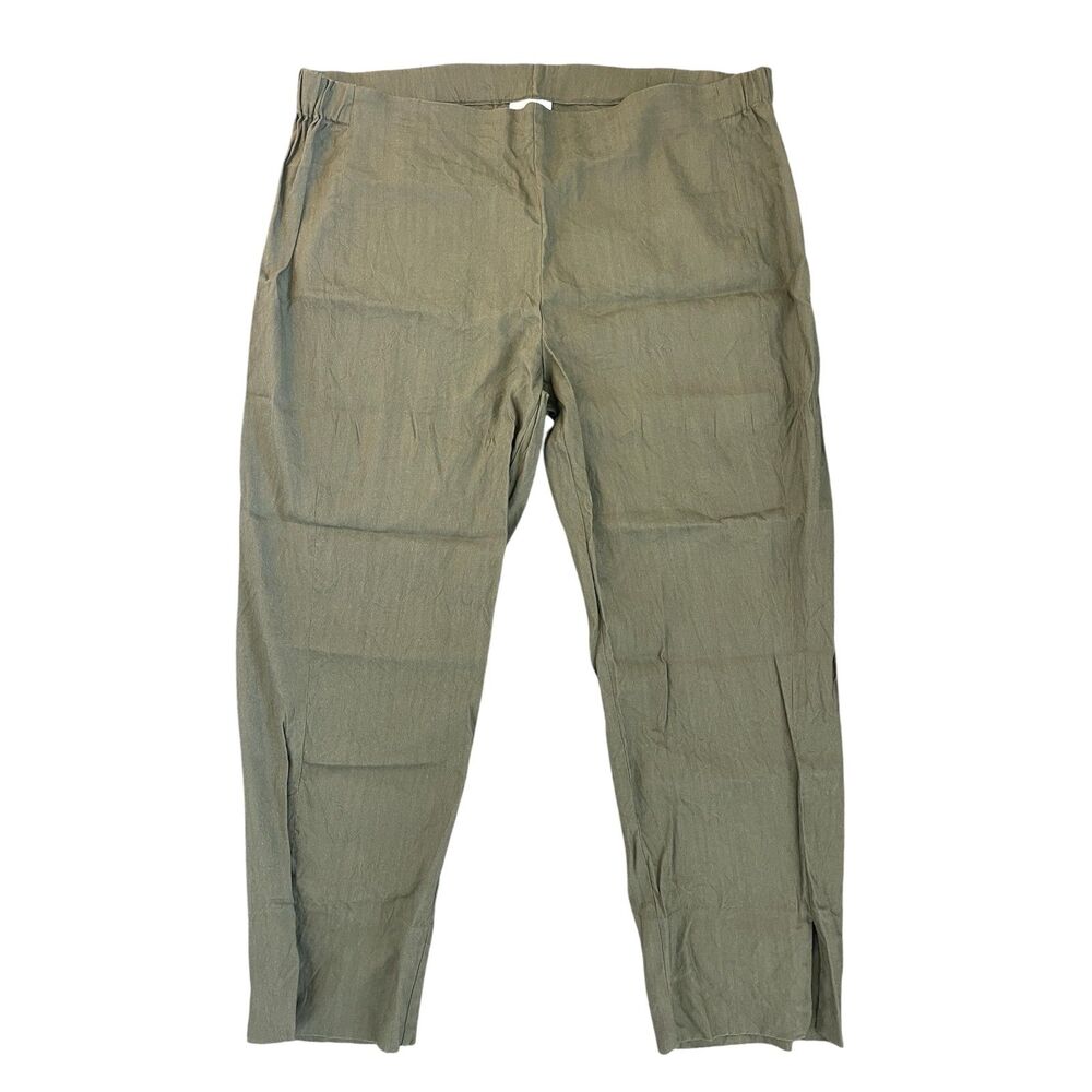 J. Jill Womens Linen Stretch Pants Sz Large Pull On Elastic Neutral Boho Beach